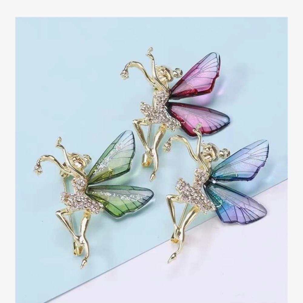 3 PCS Fairy Brooch with Gold and Purple Accents